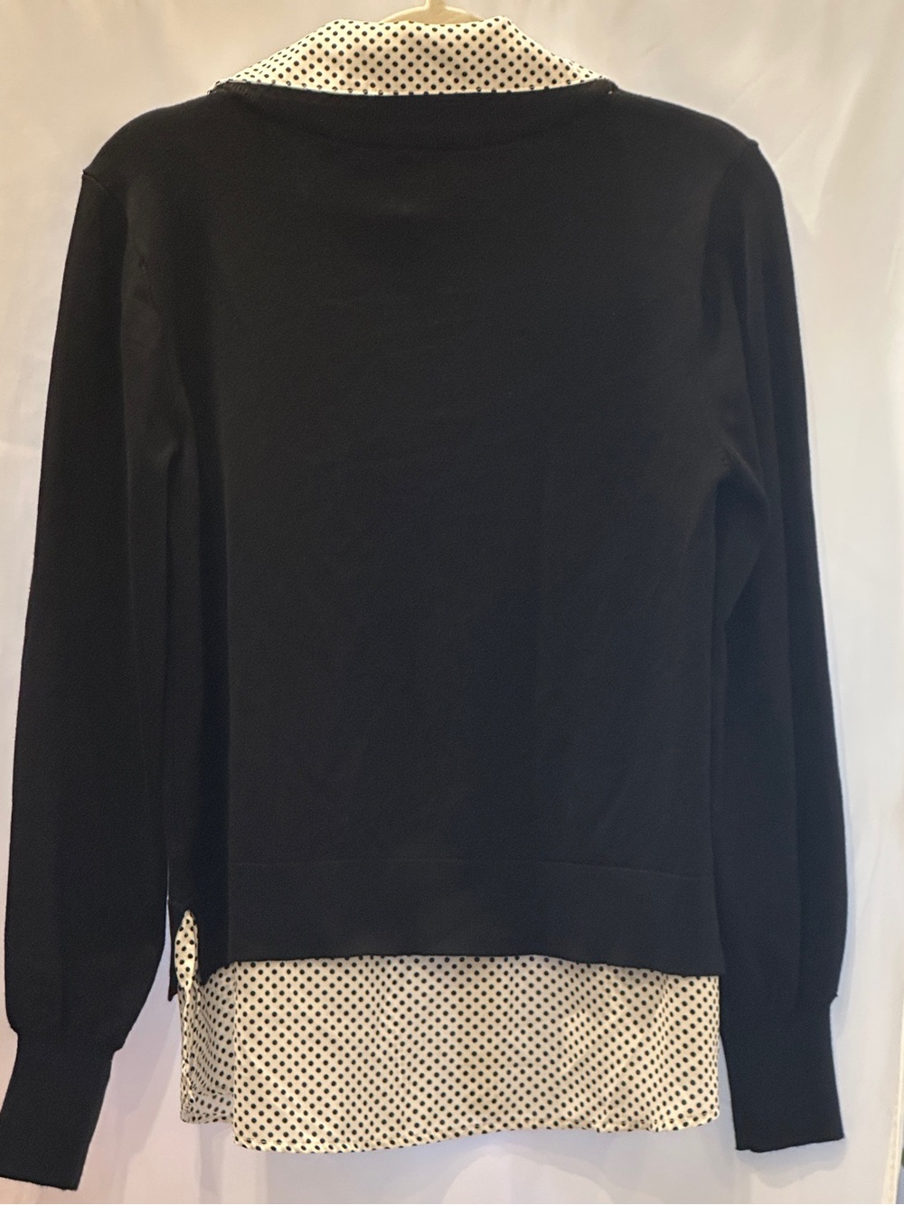 Belldini Two-Fer V-Neck Sweater L NWT Black White Polka Dot - Picture 4 of 6